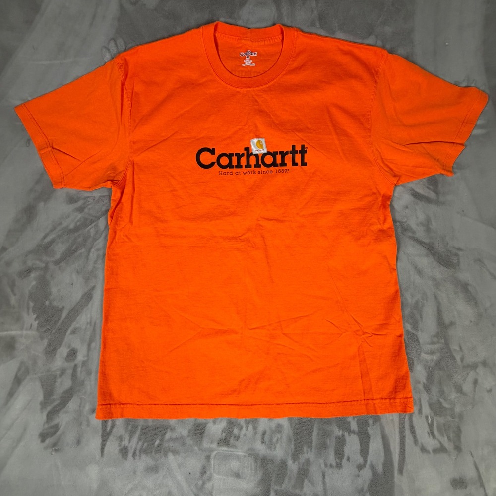 Carhartt Mens XL Orange Graphic Logo T-Shirt Hard At Work Short Sleeve Cotton